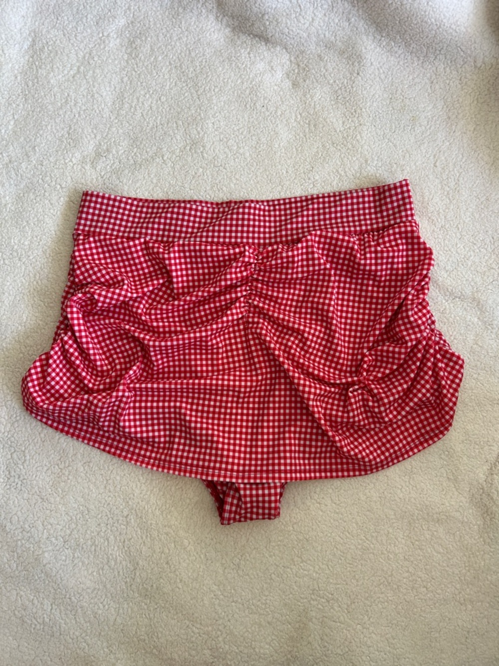 Pinky Pinups Red Gingham High-Waist Ruched Swim Skirt